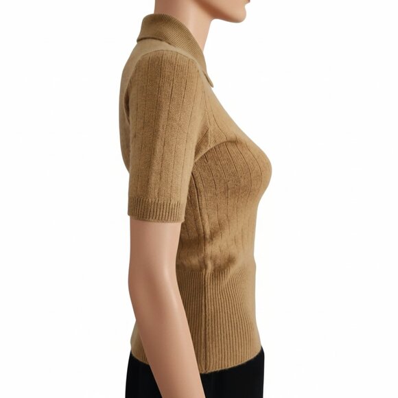 Vintage Jaeger Cashmere Pullover Sweater Collared Beige Scotland Womens Size 34 - Picture 4 of 5